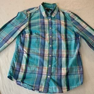 Tommy Hilfiger Turquoise and Navy Plaid Women's Shirt